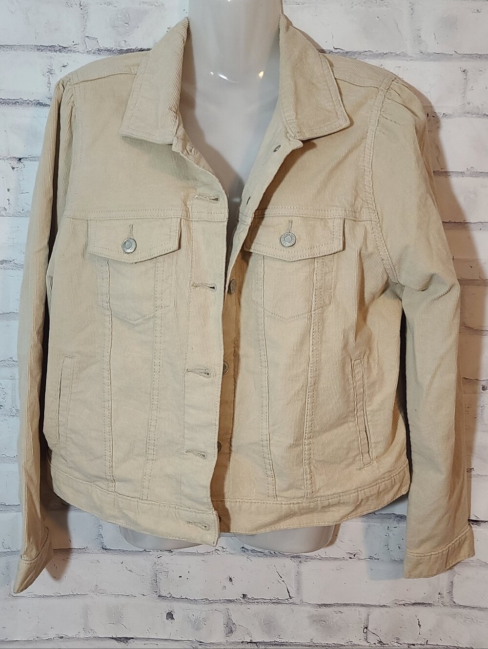 GAP Women's Corduroy Beige Button Front Jacket w/ Pockets Long Sleeve, L
